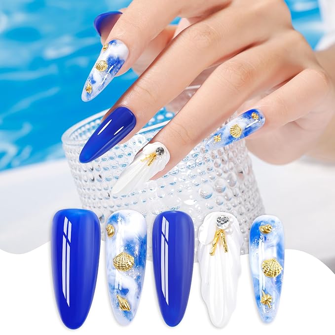 GELLEN Blue Gel Nail Polish Set, UV Gel Polish Baby Navy Cobalt Blue White Glitter Summer Winter Bright 6 Colors Set, Long Lasting No Wipe Soak Off Glossy Manicure Gifts for Women Girls Christmas