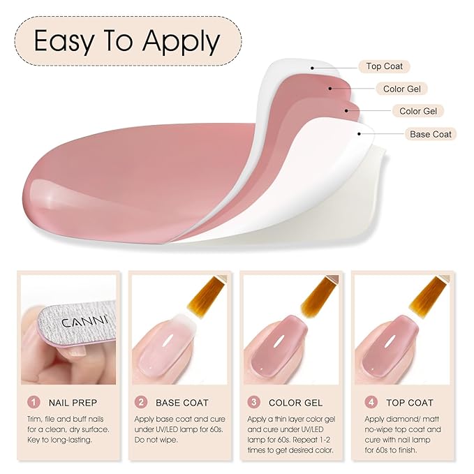 CANNI Pink Jelly Gel Polish – 9ML Translucent Sheer Nude Soak-Off UV/LED Gel Nail Polish for DIY Manicure or Salon Use