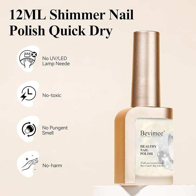 Nail Polish Quick Dry, Mermaid Shimmer Nail Lacquer Pearl White, Blue Aurora Effect, Air Dry Fast Fingernail And Toenail Polish Nail Pigment Natural Color Nail Concealer Polish, 12ML