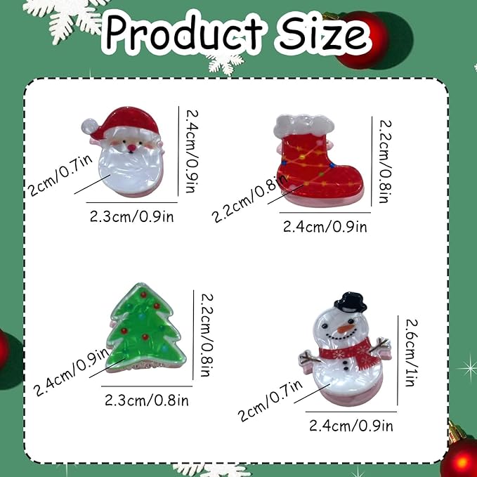 12 Pcs Christmas Claw Clips Christmas Elements Mini Hair Clips with Santa Claus Xmas Hat Gift Snowman Design Strong Hold Non Slip Small Hair Clips for Women Thick and Thin Hair Various Hairstyles
