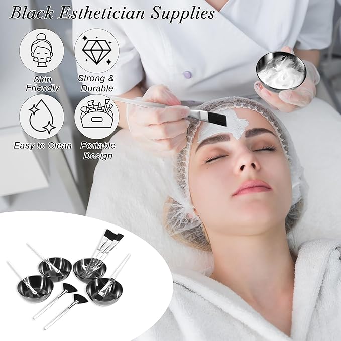 12 Pcs Black Esthetician Supplies for Facials Set 4 Black Facial Bowls Esthetician 4 Facial Brushes Esthetician 4 Flat Brushes Face Mask Cosmetic Applicators for Mud Cream Spa Salon Makeup Women Gift