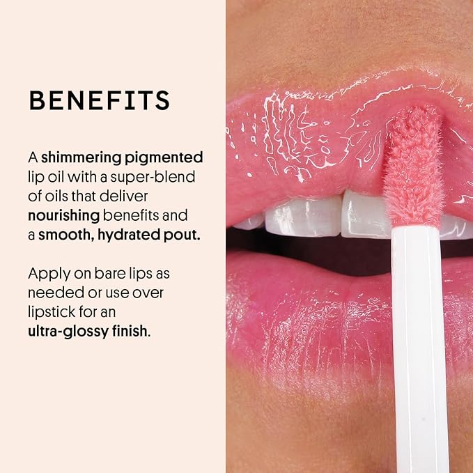 Winky Lux Pink Opal Very There Lip Oil - Hydrating Nude Pink Gloss with Jojoba Oil, Non-Sticky Glossy Lip Oil, Tinted Pink Shimmer Gloss for Juicy Lips & Soft Vanilla Scent