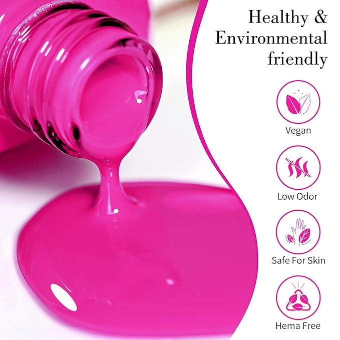 CANNI Hot Pink Nail Gel Polish, 1Pcs Bright Coral Pink Cerise Color High Gloss Soak Off UV Gel Nail French Nail Manicure Salon DIY