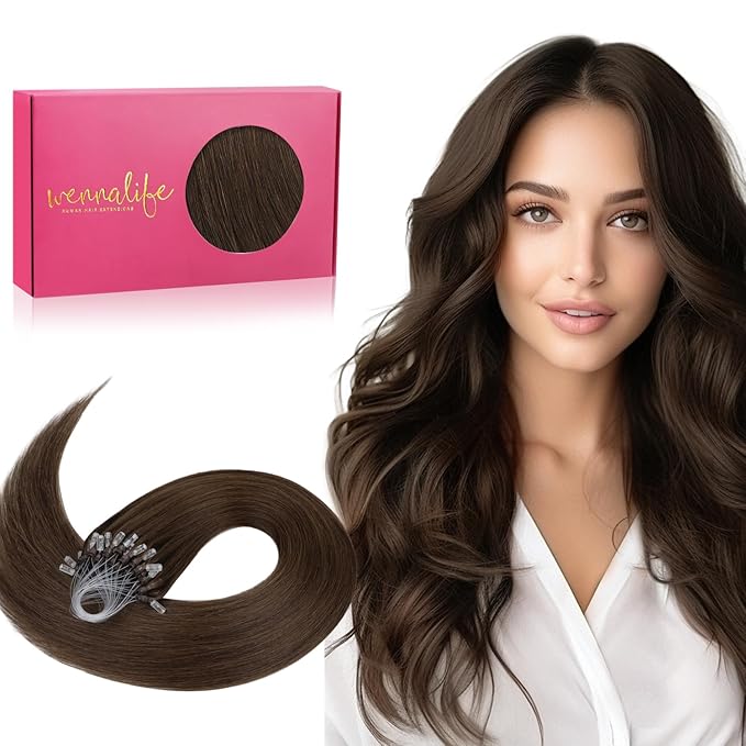 WENNALIFE Microlink Hair Extensions Human Hair, 50g 50s 14 Inch Chocolate Brown Remy Micro Bead Hair Extensions Real Human Hair Micro Link Micro Loop Micro Ring Hair Extensions Straight Microlinks