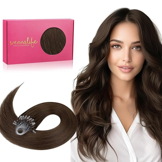 WENNALIFE Microlink Hair Extensions Human Hair, 50g 50s 20 Inch Chocolate Brown Remy Micro Bead Hair Extensions Real Human Hair Micro Link Micro Loop Micro Ring Hair Extensions Straight Microlinks
