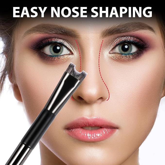 2 in 1 Nose Contour Brush, Dual-Ended U-Shaped Nose Sculpting & Blush Brush Precision Fluffy Contouring Brushes Perfect Defining Angled Cheek Bones, Highlight, Powder, Contour, Makeup Beginners