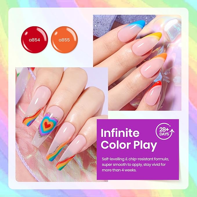 Beetles Rainbow Gel Nail Polish Set, 6 Colors Red Yellow Blue Orange Green Purple Polish Rainbow Flag Gel Nail Polish Kit Soak Off UV Nail Art Design Salon DIY Manicure Gifts for Women Girls
