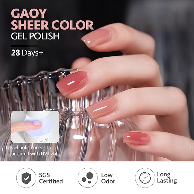 GAOY Nude Jelly Gel Nail Polish Set, 6 Transparent Colors Sheer Pink Neutral Gel Kit for Salon and Nail Art DIY at Home
