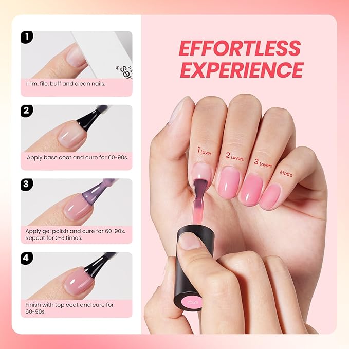 Beetles Jelly Gel Nail Polish Set, 6 Colors Jelly Nude Pink Gel Polish Kit Neutral Sheer Shimmer Glitter Translucent Effect Soak off Uv Nail Concealer DIY Manicure Spring Summer Gift for Women