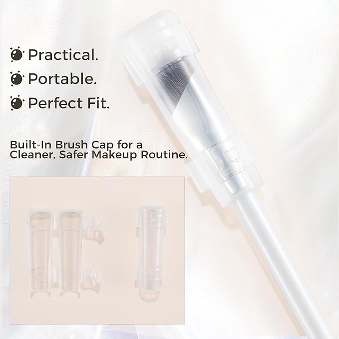 Angled Concealer Brush with Protective Cover – Professional Makeup Brush for Under Eye Concealer, Nose Contour, Blending & Foundation, Soft Synthetic Bristles for Sensitive Skin(White)