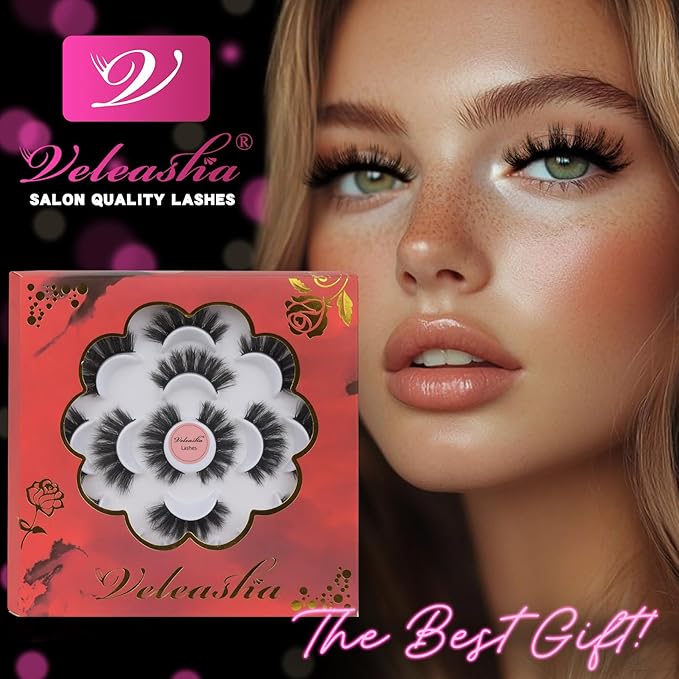 Veleasha Lashes 5D False Eyelashes Handmade Eye Lashes Fluffy Fake Lashes Eyelashes Dramatic Look 7 Pairs Luxurious Volume Fake Eyelashes Pack (801)