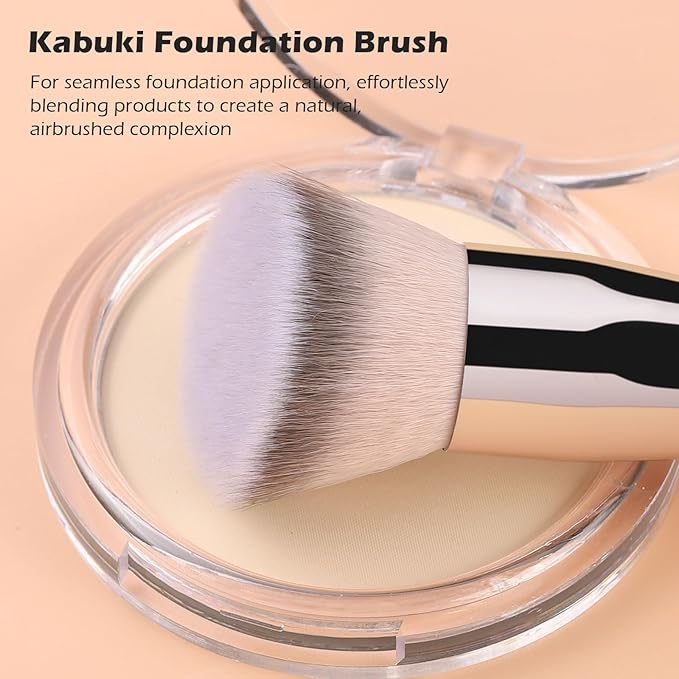 TEOYALL Dual-Ended Foundation Under Eye Concealer Brush, Flat Angled Contour Synthetic Bristles for Liquid Cream Powder