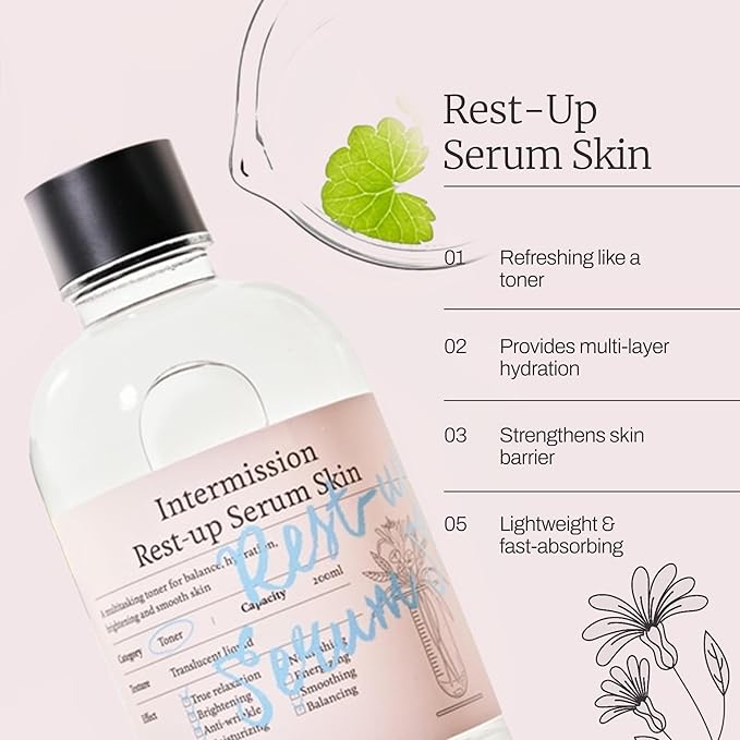 Intermission Rest-up Serum Skin 6.76 fl oz|K-beauty|Skin Flooding|Skin HIIT|Hyaluronic acid Moisturizing|Skinimalism|CleanBeauty|Dermatology|Peptid, Pink