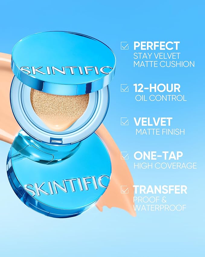Velvet Matte Cushion Foundation Blue Ultra Cover Powder Foundation, 12h Oil-Control, Lightweight, Long-Lasting, Waterproof Korean Cushion Makeup (04 Beige)