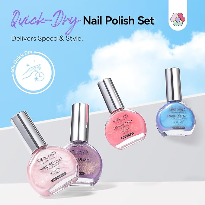 SAVILAND Color Artistry Pearl Nail Polish Set: Quick Dry 12-Free Aurora Nail Polish 6 Shimmer Colors Fingernail Polish Set Color-Locked Summer Vegan Nail Toes Lacquer DIY Nail Art Home Use Women