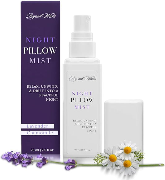 Pillow Spray – Lavender Chamomile Sleep Spray with Essential Oils – Relaxing Aromatherapy Mist for Pillows, Bedding, and Linens – Nighttime Pillow Mist – 75ml (2.5 fl oz) by Beyond Wicks
