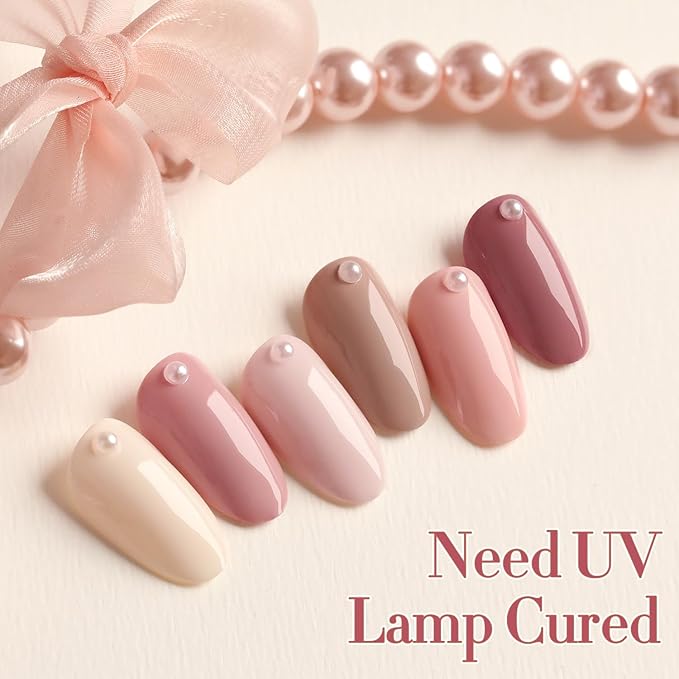 Double Rhythm 6 Pcs 15 ML Gel Polish Set Same Color Same Bottle Soak Off Gel Polish Kit Nail Art Manicure Salon DIY at Home for Women (Light Dark Nude Pink Beige-T6-17)