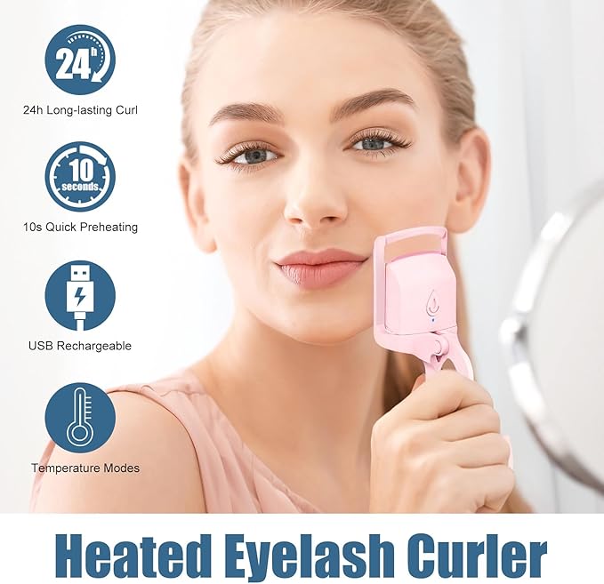 Heated Eyelash Curler, Long-Lasting Electric Lash Curler Rechargeble, for Natural Curling Eye Lashes