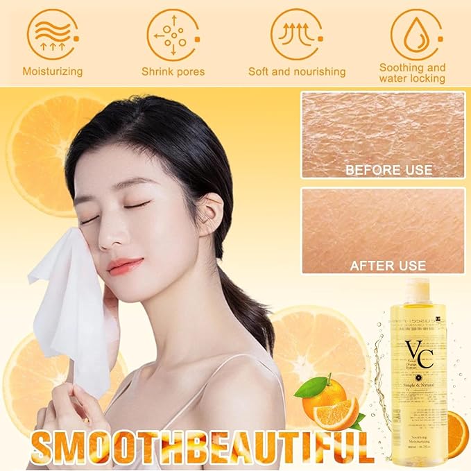 VC Toner, 300ML-VC Moisturizing Face Toner Hydrating Facial Essences, Lightweight Face Moisturizer, Vitamin C & Sweet Orange Essence, Deep moisturizing, Can Reduce Pores, Suitable for All Skin Types