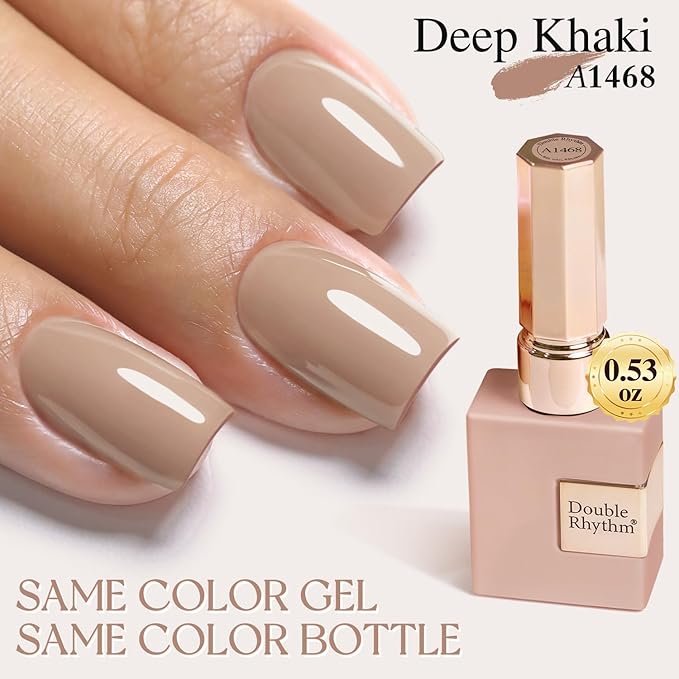 Double Rhythm 15ML Gel Nail Polish Pure Sheer Same Color Same Bottle Soak Off Gel Polish Art Manicure Salon DIY at Home for Women (Deep Khaki-A1468)