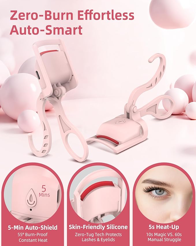 2PCS Heated Eyelash Curler, 5S Fast Heating Electric Eyelash Curler, Safe Anti-Scald Eyelash Curlers with Silicone Pad, Type-C Quick Charge, Intelligent Temp Control, 24H Long-Lasting Curls