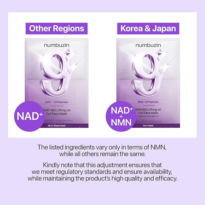 numbuzin No.9 Sheet Mask | NAD+ BIO Lifting-sil Full Face Mask | Improves Jawline, Jowls, Wrinkles, Neck Lines | Peptides, NAD+, Collagen | Skin Firmness | 4 Sheets + Lifting Band