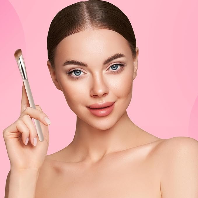 Angled Concealer Brush Under Eye, Medium Nose Contour Brush Foundation Hightlighting Eyeshadow Makeup Brushes with Dense Synthetic Bristles for Cover Dark Circles, Blending, Liquid, Cream, Bronzer