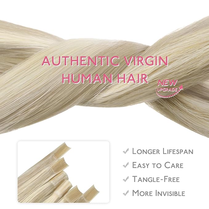 WENNALIFE U Tip Hair Extensions Real Human Hair, 50g 50s 18 Inch Ash Blonde Highlighted Platinum Blonde Remy Hair K Tip Invisible Straight Keratin Bond Hot Fusion Hair