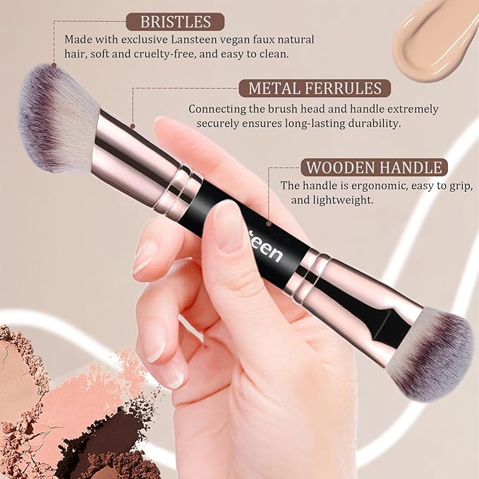 Dual-Ended Foundation Contour Brush - Professional Kabuki Face Blending Makeup Brush for Bronzer, Liquid, Cream, Powder, and Blush