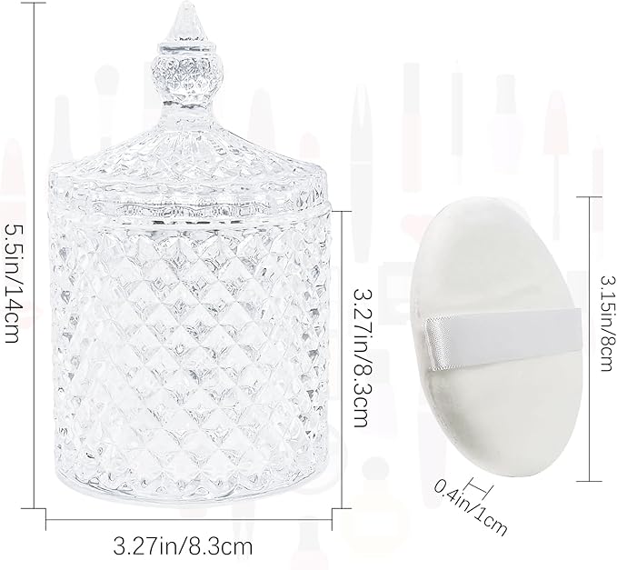 3 Pcs Large Body Powder Puff and Container,Glass Reusable Box Crystal Case Jar with Soft Puff