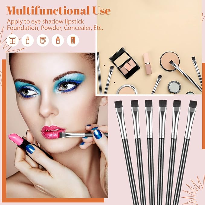 12 Pieces Flat Eyeliner Eyebrow Concealer Brush Flat Definer Eyebrow Brush Firm Stiff Thin Synthetic Bristle Concealer Eyeliner Applicator with Gel Powder Cream Cake Makeup