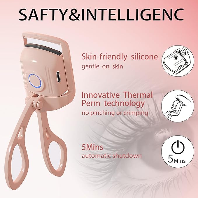 Heated Eyelash Curler, Rechargeable Electric Eyelash Curler, 3-Level Temperature Control, 24 Hour Long Lasting Curl, Suitable for All Beauty Enthusiasts