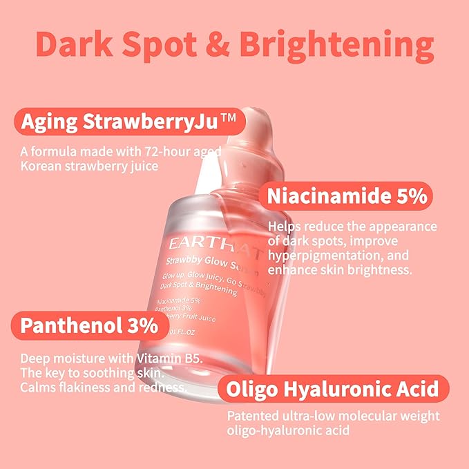 Strawbby Glow Serum - Brightening & Hydrating Korean Dark Spot Corrector Skincare with Fermented Strawberry Juice, Niacinamide 5%, Panthenol 3% and Centella Asiatica for Glass Skin, 30ml