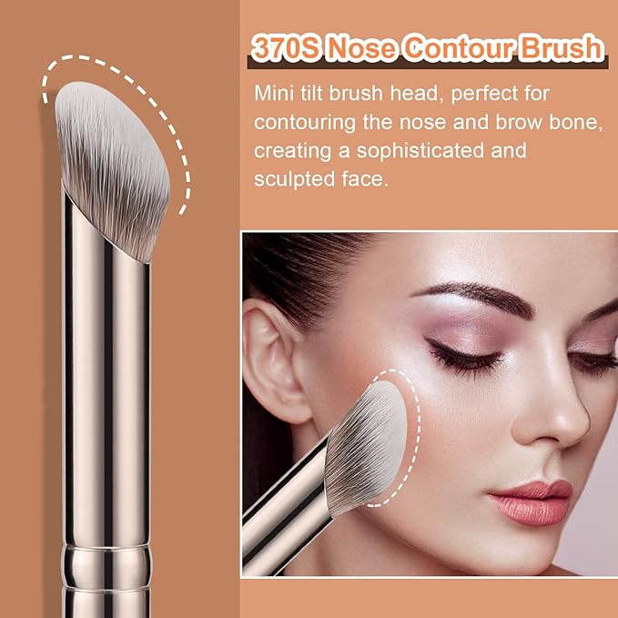 TEOYALL Mini Nose Contour Brush, Synthetic Under Eye Concealer Brush for Blending Setting Buffing with Liquid, Cream and Powder Cosmetic (370S)