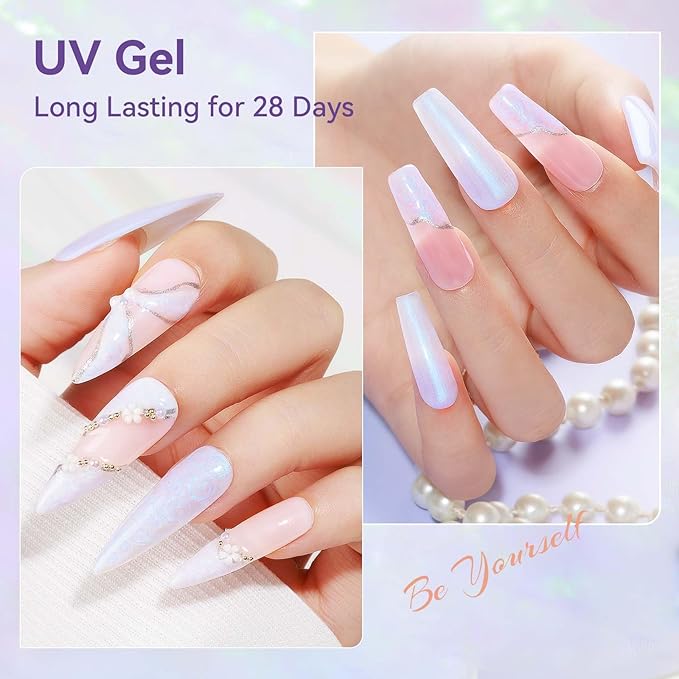 Pearl Gel Nail Polish 12ml Pearlescent Mermaid Iridescent Chrome Aurora Nail Drawing Swirl Shell Thread Effect Soak Off UV LED Gel Nail Art Salon Home DIY