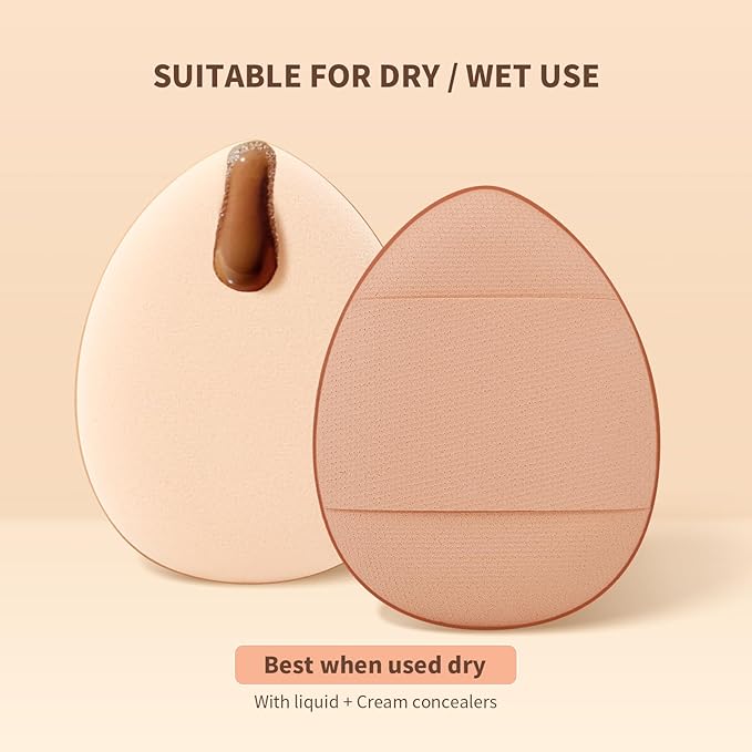 docolor Flat Foundation Brush for Liquid Makeup - 2Pcs Mini Powder Puff Set Premium Korean Makeup Brush for Blending, Cream Portable Finger Puffs Perfect for Under Eye Setting, Concealer