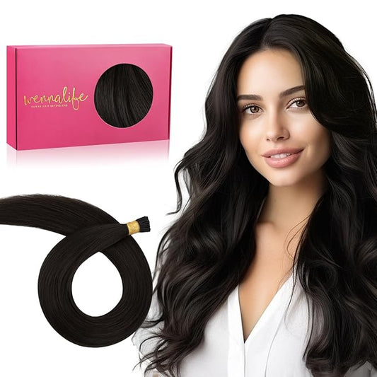 WENNALIFE I Tip Hair Extensions Human Hair, 50g 100s 16 Inch Dark Brown Remy Itip Human Hair Extensions Invisible Itips Straight I Tips Fusion Extensions Real Human Hair