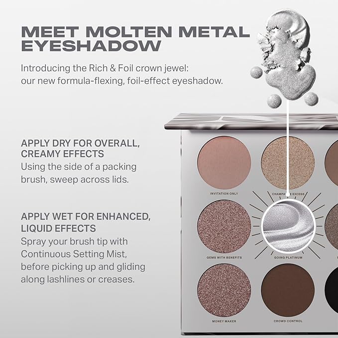 Morphe Rich & Foiled Artistry Palette - Foil-Effect Smokey Eyeshadow Palette with Matte, Shimmer & Foil Finishes - Rose, Brown & Silver Eyeshadow with Luminous Payoff - Going Platinum (0.35 oz)