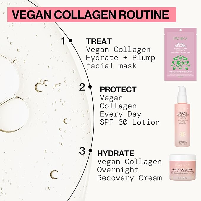 Pacifica Sheet Face Mask - Vegan Collagen Hydrate & Plump with Cucumber & Aloe – Moisturizing Mask for Dry & Aging Skin - Clean Beauty Vegan & Cruelty-Free Dermatologist Tested