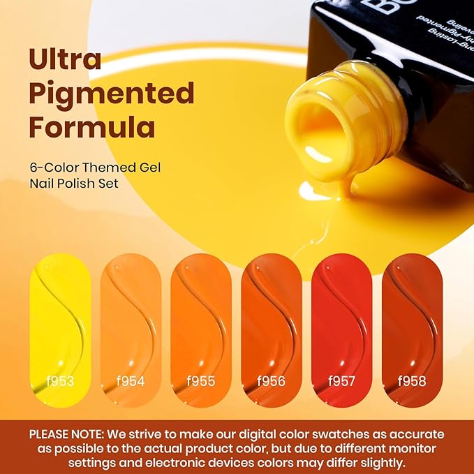 beetles Fall Orange Gel Polish Set, 6 Colors Red Yellow Orange Gel Nail Polish Set Twilight Warmth Collection Uv Gel Nail Art Manicure Gift for Women