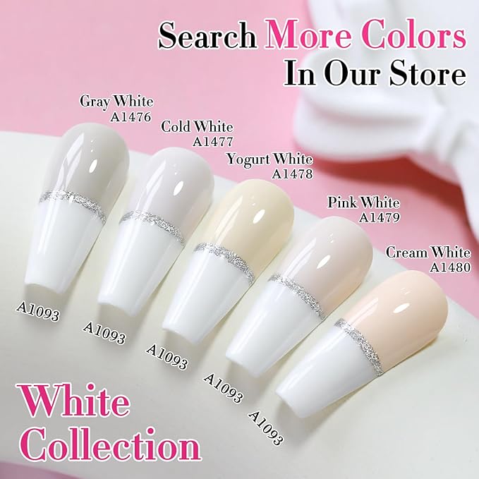 Double Rhythm 15ML Gel Polish Pure Sheer Same Color Same Bottle Soak Off Gel Polish Art Manicure Salon DIY at Home for Women (Cream White-A1480)