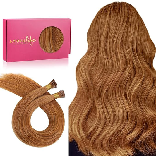 WENNALIFE I Tip Hair Extensions Real Human Hair, 100g 200s 14 Inch Auburn Ginger Remy Itip Human Hair Extensions Invisible Itips Straight I Tips Cold Fusion Extensions