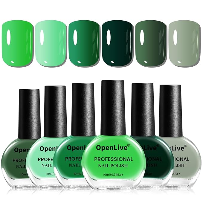 Green Nail Polish 6Pcs Nail Polish Set All Seasons Neutral Color Quick Dry Nail Polish Set for Collection St. Patrick's Day Gift for Her