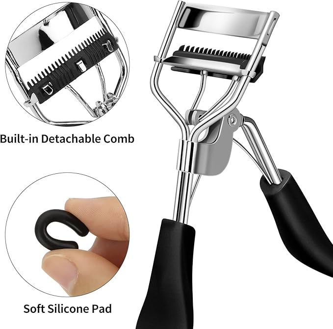 Eyelash Curler with Comb Fit All Eye Shape Curved Eyelash Curlers,Natural and Long Lasting Lash Curler for Women Make Up Gift(Black