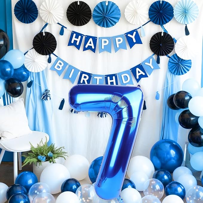 40 Inch Navy Blue Number 7 Balloon, Dark Royal Blue Large Self Inflating Foil Balloons for 7th Birthday Decoration Boys, Digital 7 Helium Balloon for Girls Men Birthday Baby Shower Anniversary Party