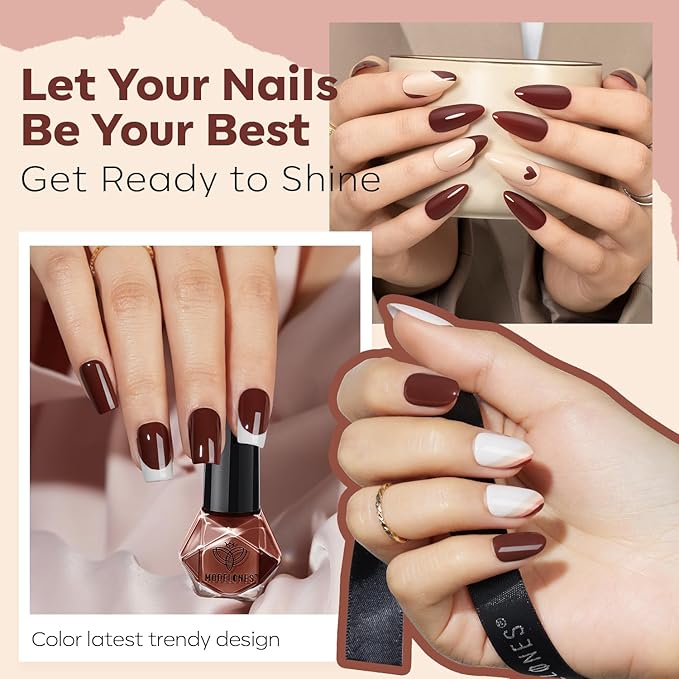 modelones Nail Polish Set, 6 Colors Nude Brown Pink Skin Tones Milky White Mini Nail Polish Fall Winter Neutral Brown Quick Dry Fingernail Polish Manicure DIY Salon Home Gifts for Women Girl