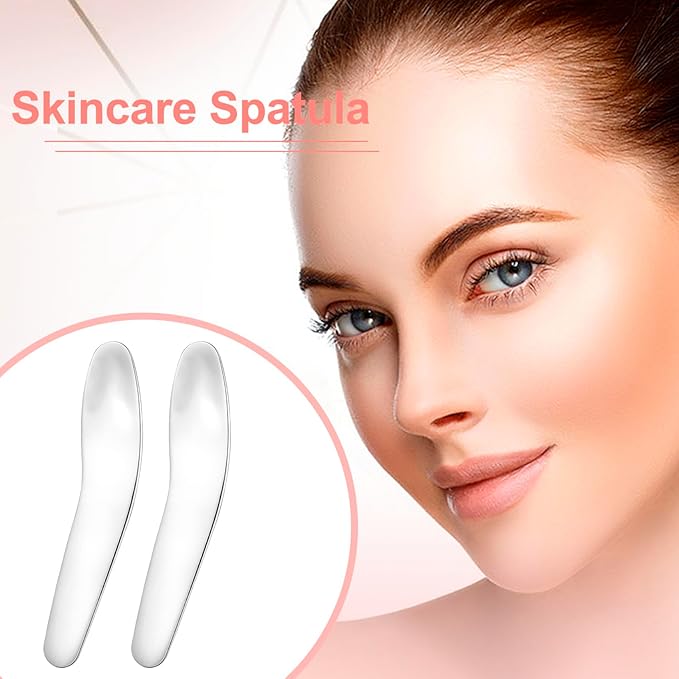 3pcs Mini Metal Makeup Spatula, Reusable Cosmetic Cream Spatulas Spoon, Skincare Scoop Applicator Facial Massage Beauty Tools for Mixing and Sampling Face Eye Cream- Silver