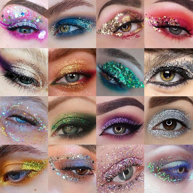 evpct 24 Colors Glitter Sparkle Eyeshadows Palette Makeup for Women, Black White Pink Green Blue Rainbow Neon Metallic Shimmer Shiny Eyeshadow Palette, Body Pressed Eye Shadow Glitter Palette Makeup