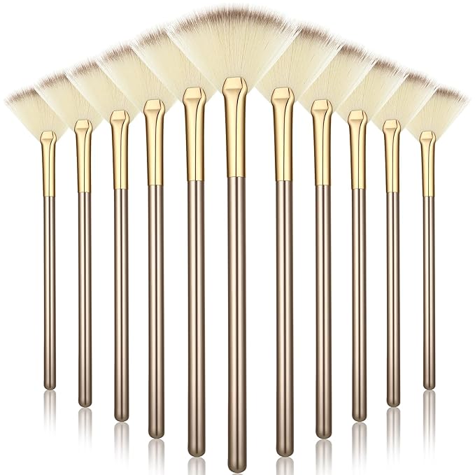 12 Pcs Soft Facial Fan Brush Blush Makeup Brush Face Mask Acid Applicator Multi Use Cosmetic Tools for Peel Mask Makeup for Mud Cream(Champagne)