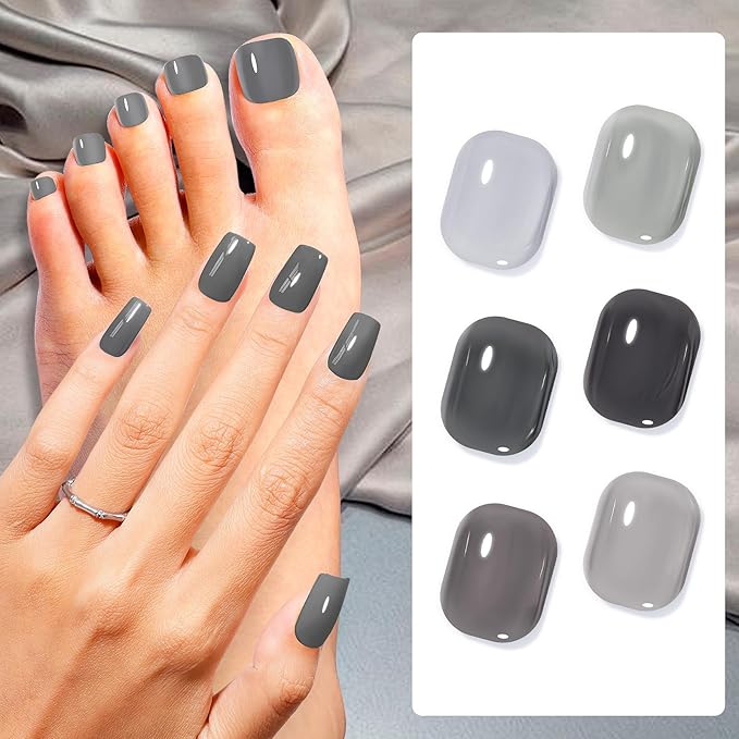 GELLEN Gray Nail Polish Set, Fall Winter Trendy Grey Regular Nail Polish Quick Air Dry 6 Dark Light Colors for Women Gifts DIY Fingernail Toe Nails Home Salon, Not Gel, Hema Free, Non-toxic, No Chip